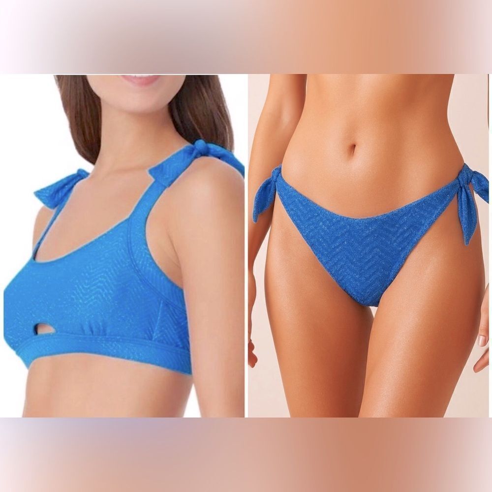 NWOT Sugar Beach Cobalt Blue Glitter Chevron Swim Bikini Set Sz Medium